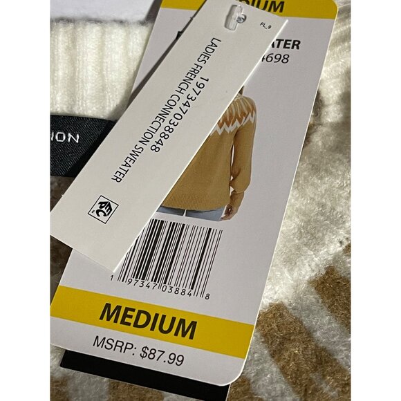 French Connection Essentials Sweater Womens Medium Fair Isle Nordic Camel Brown - Picture 8 of 9